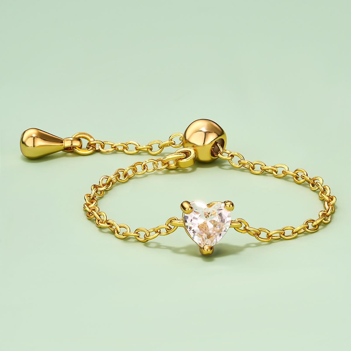 Oufer 14K Gold Plating CZ US Ring Size 3-13 Adjustable Oval  Chain Ring For Women Gift Real Gold Plating