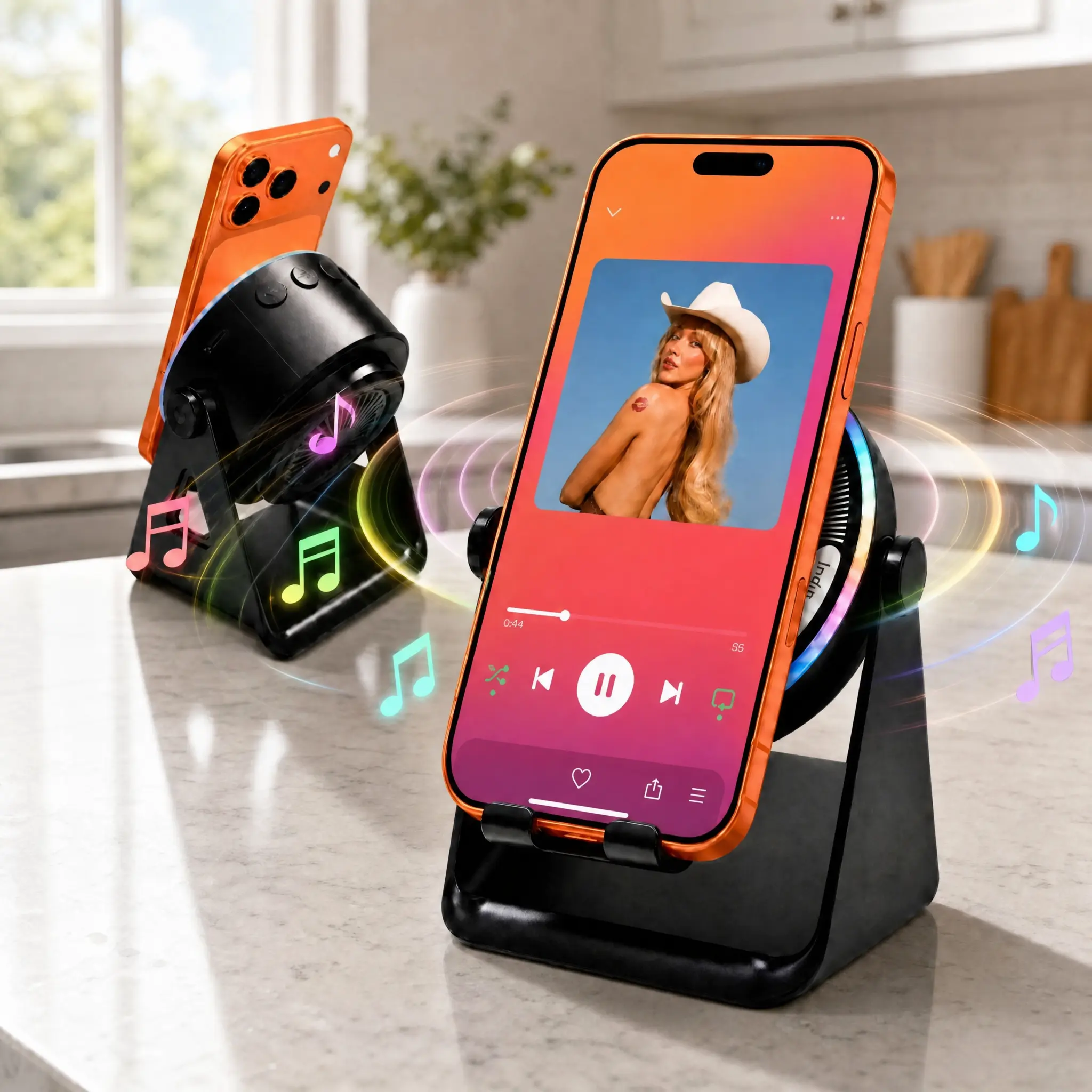 5 in 1 Wireless Bluetooth Induction Speaker,Phone Speaker Amplifier with Colorful Lights,Portable Phone Stand,Portable Speaker,Compatible iPhone 17-12 & Android Phone,Portable Desktop Stand Gift for Home, Shower, Outdoors,300° Rotation Stand,SummerWins
