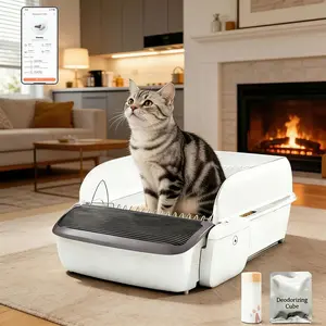 Automatic Cat Litter Box Open-Top Self-Cleaning for Multiple Cats(Buy one, get five free), Extra Large Space with App Control/Splash Guard/Safety Anti-Pinching Design/Odor Control Open-top Litter Box with Waste Bag&Deodorizing Cube