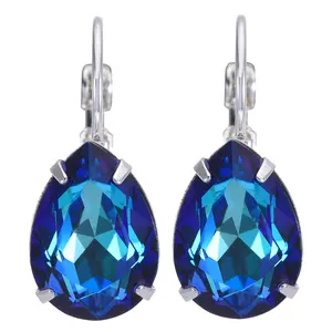 Mystic Petite Teardrop Leverback Earrings (Sterling Silvertone/Blue Sphinx)