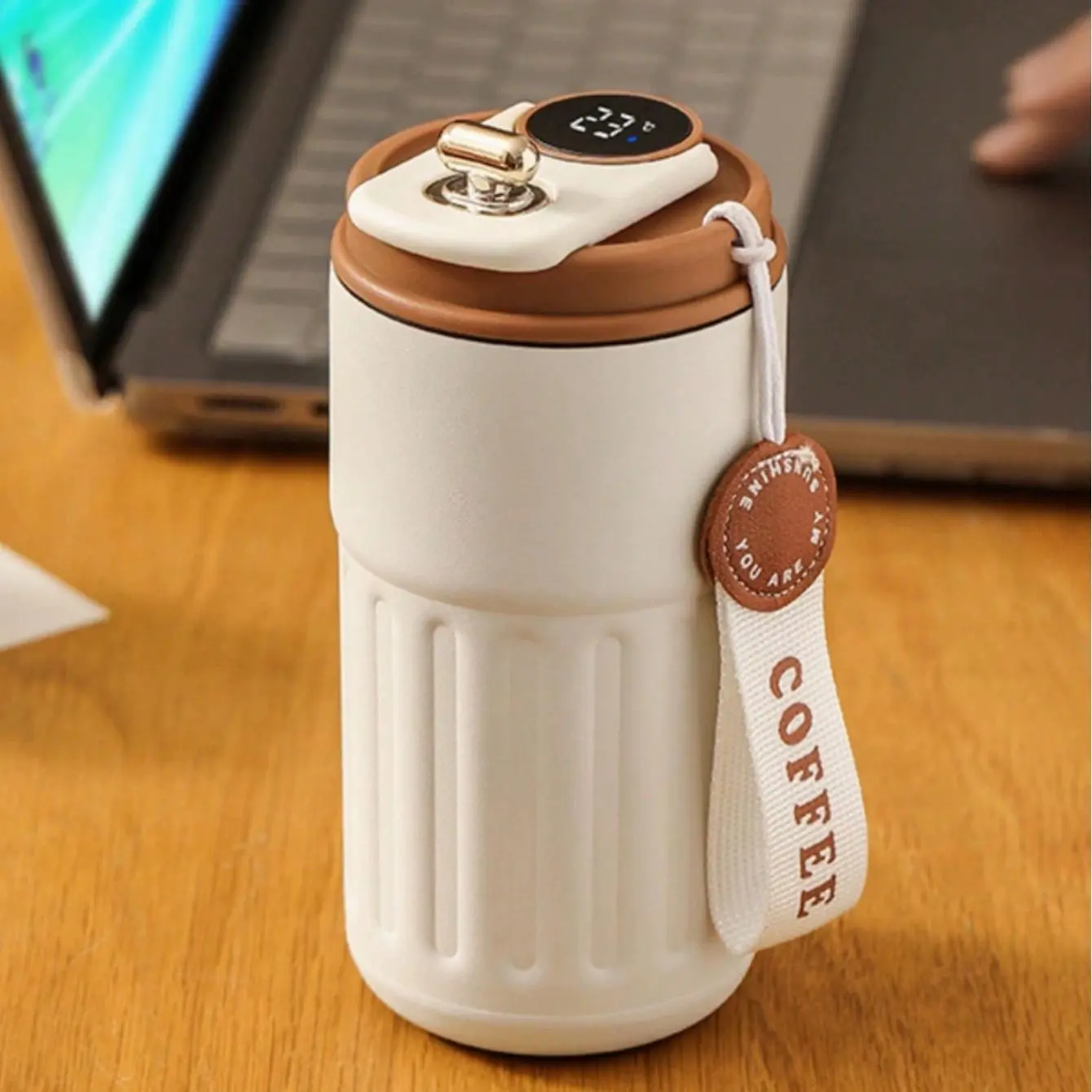 Stainless Steel Insulated Beverage Tumbler with Smart Temperature Display, Portable Sports Water Bottle with Strap, Double-Wall Vacuum Smart Waterbottle for Gym, Valentine's Day Gift (Hot/Cold Drinks Compatible), Portable Sports Water Bottles, Vacuum Insu