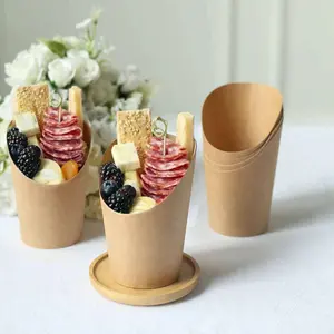 50-Pack Natural Brown Paper Popcorn Box Snack Cups 14oz, Disposable Appetizer Cone Cups - Sturdy and Food Grade