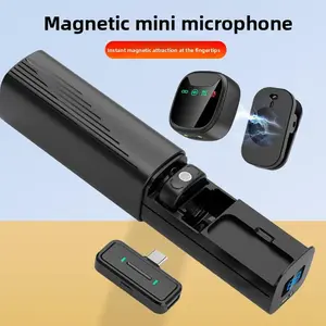 Vlogging Magnetic Wireless Lavalier Microphone with Pull-Out Charging Case, Noise Reduction, Bluetooth Mini Mic for Live Streaming