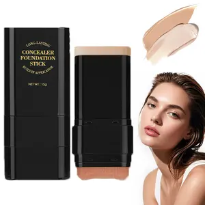 5Color Dual Ended Foundation Stick, 2-in-1 Foundation Stick with Brush, Long Lasting Concealer FoundationStick Full Coverage, 2 in 1 Contours Concealer, FoundationStick, Matte Long-Lasting