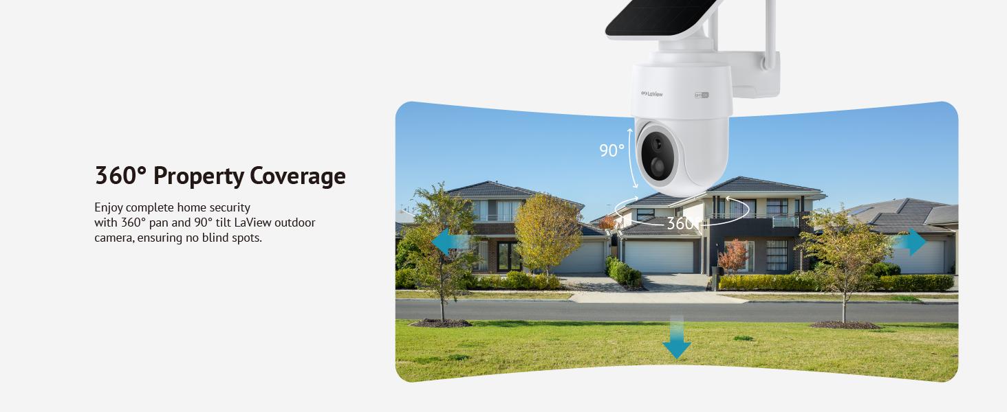 LaView 2K 3MP Solar Security Cameras Wireless Outdoor, Cameras for Home Security, 360° Pan & Tilt Home Security Cameras, IP65 Outdoor Camera, Color Night Vision, Two-Way Audio, Compatible with Alexa