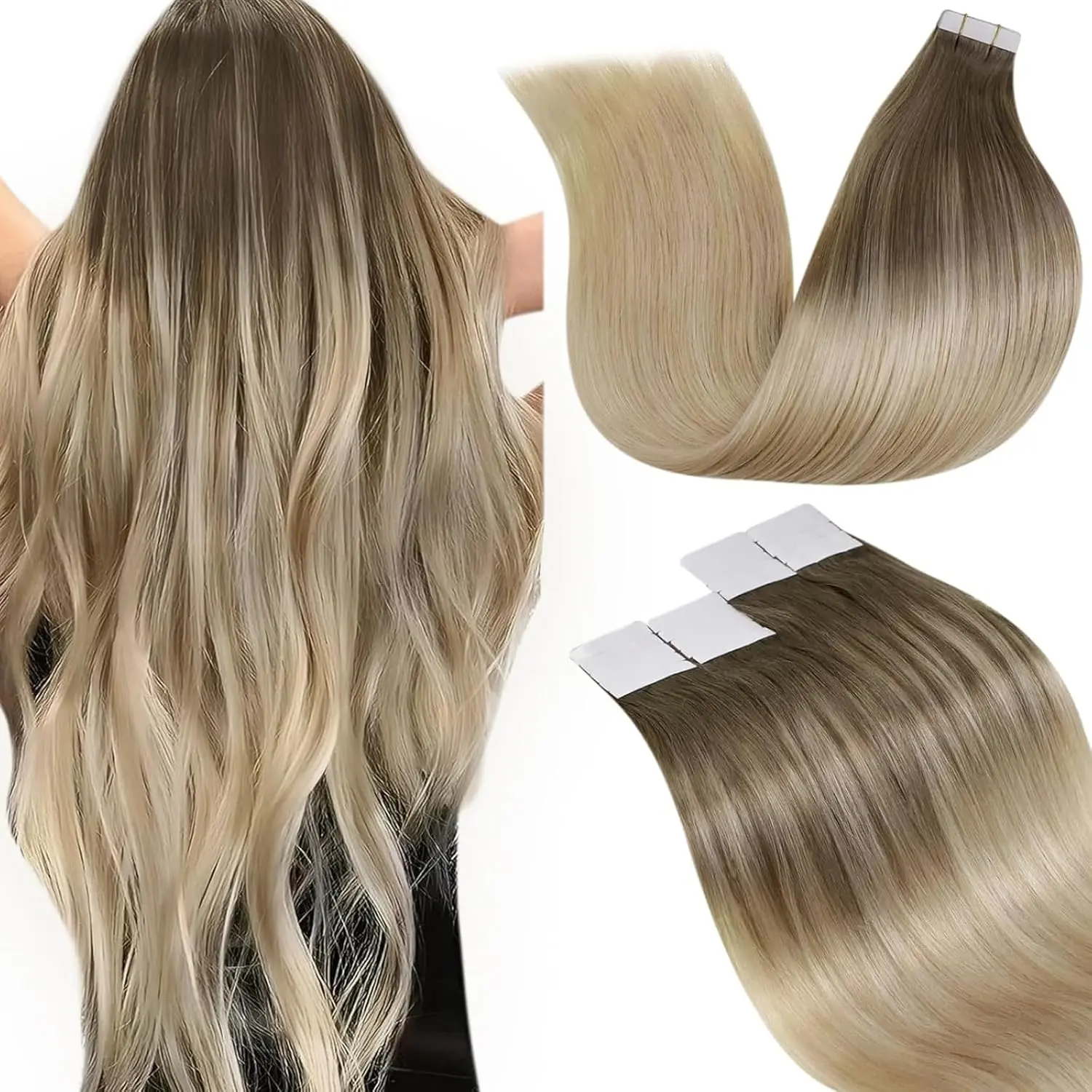 LaaVoo Tape in Hair Extensions, Natural Straight Real Human Hair, Invisible Tapes with Strong Adhesive Bond, 20 Pcs 50g, Tape In Extensions, Proper Care Extends Life