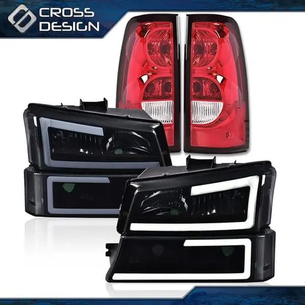 CROSSDESIGN LED DRL Headlamps, Bumper Lamps & Tail Lights Kit for 03-06 Silverado Truck LED Lights, Car Light