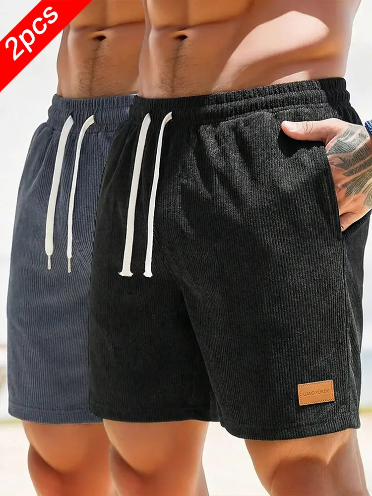 Men’s Summer Corduroy Solid-Color Straight-Leg Casual Shorts, Regular Fit, Breathable, Comfortable, Multiple Colors Available, Suitable for Everyday Wear, Beach Outings, Men's Shorts