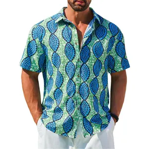 Runcati Mens Short Sleeve Shirts Button Down African Traditional Pattern Dashiki Shirt Casual Vintage Floral Hippie Tops