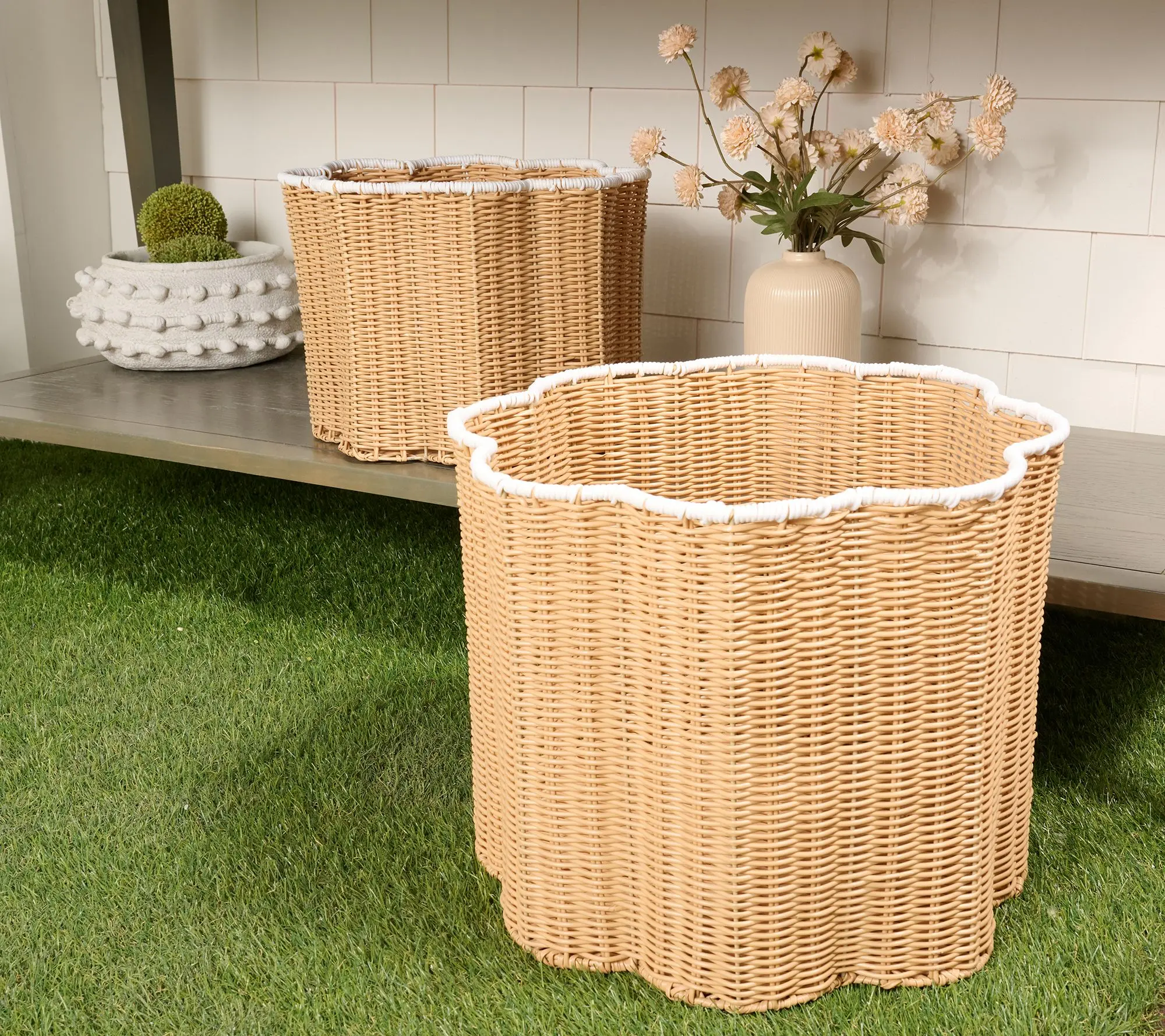 Home Reflections S/2 In/Outdoor Nesting Poly Rattan Basket