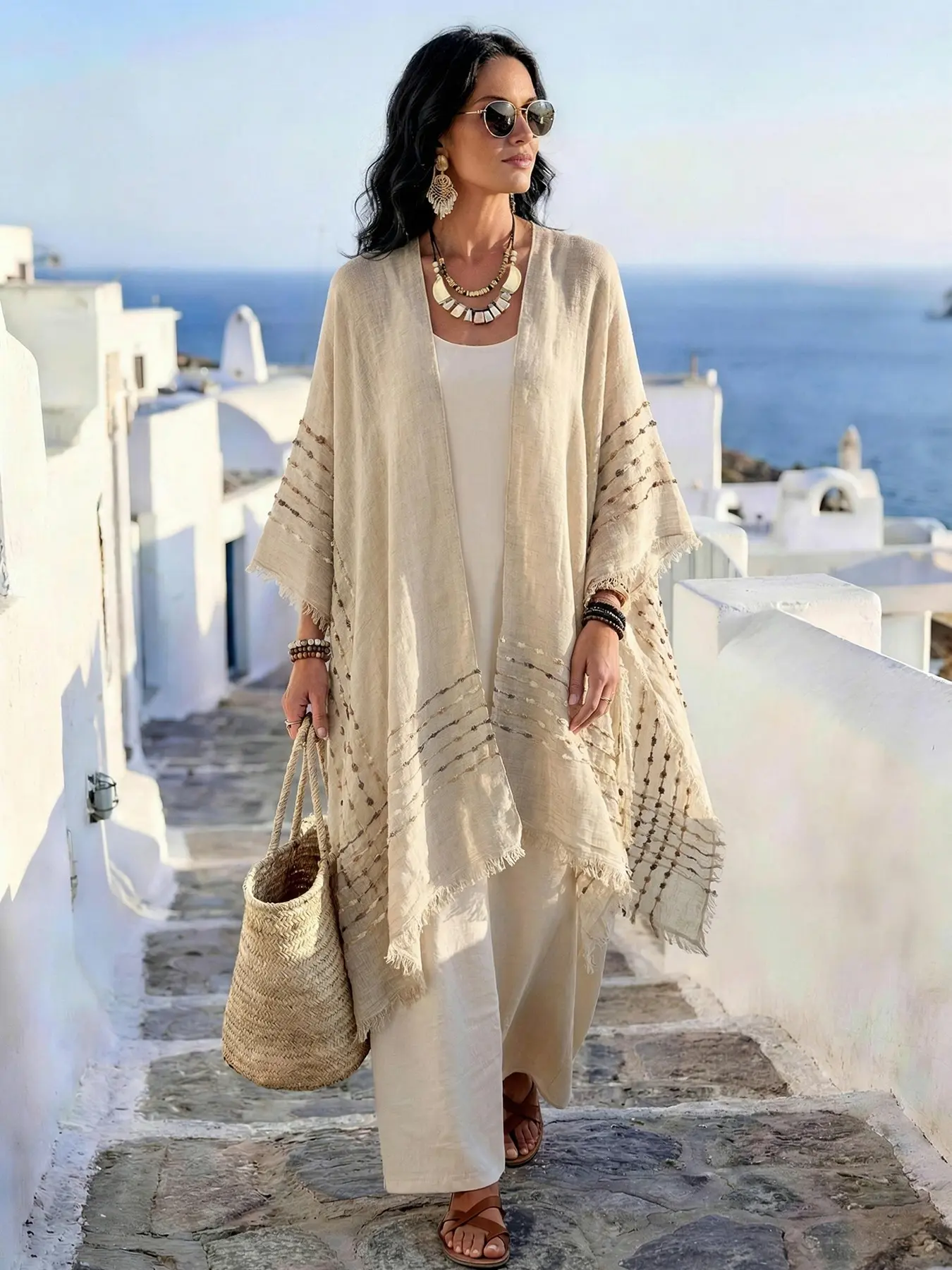 Women's Elegant Vintage Fashion Shawl, Loose-Fit Embroidered Shawl, Versatile for Beach, Commute and Dates, Perfect for All Seasons