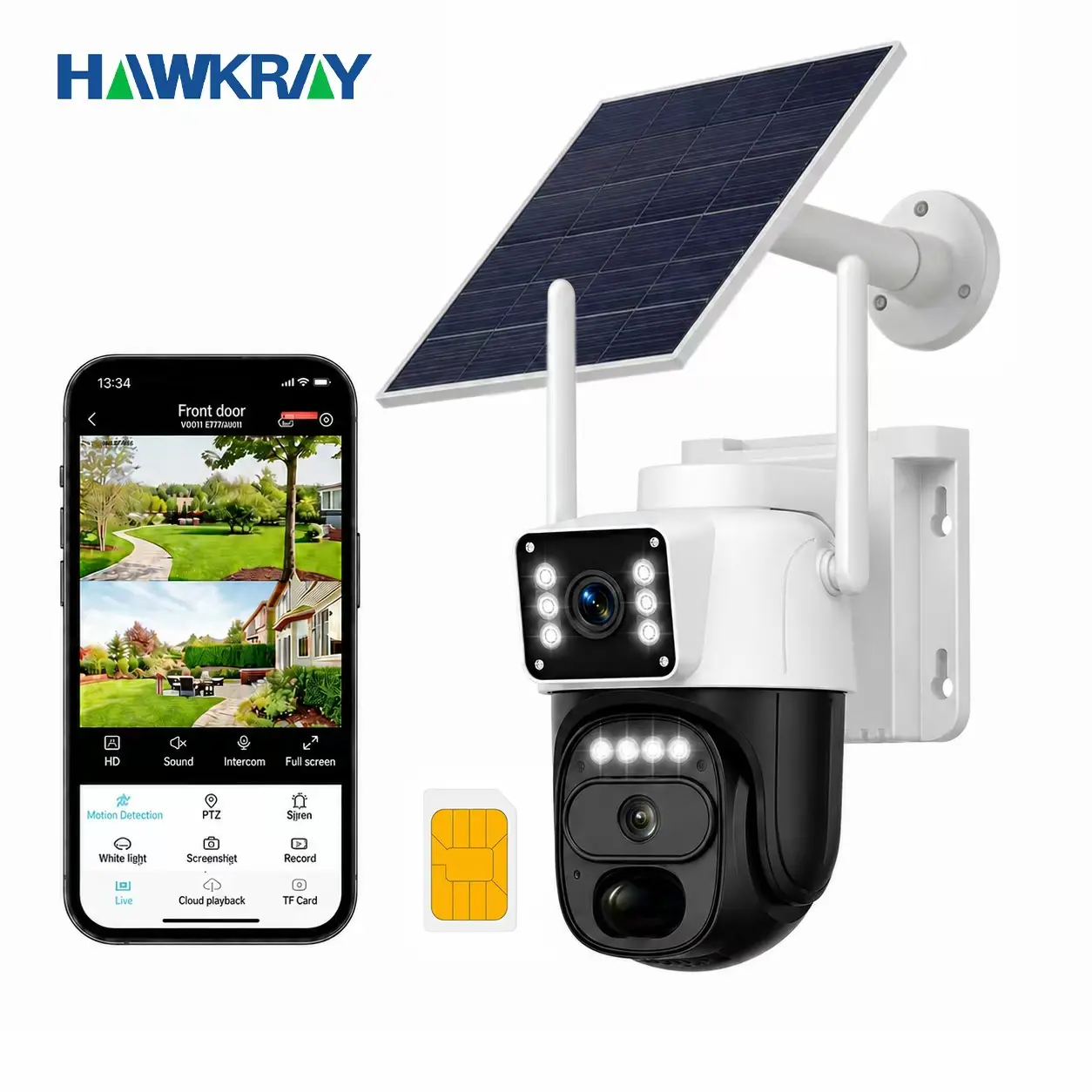 Hawkray 4G LTE Cellular Solar Security Camera Wireless Outdoor, No WiFi Solar Powered Camera, 360° Live View, 2K Color Night Vision, PIR Motion Sensor, 2 Way Talk, Built in SIM Card