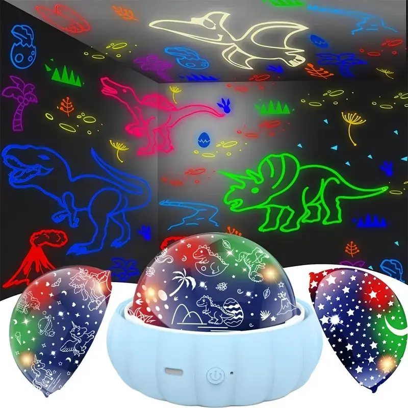 3-in-1 Dinosaur Galaxy Projection Lamp - 360° Rotatable LED Lights, 4-Color Changing Star Night Light, Kids' Bedroom Home Decor, Christmas Gift