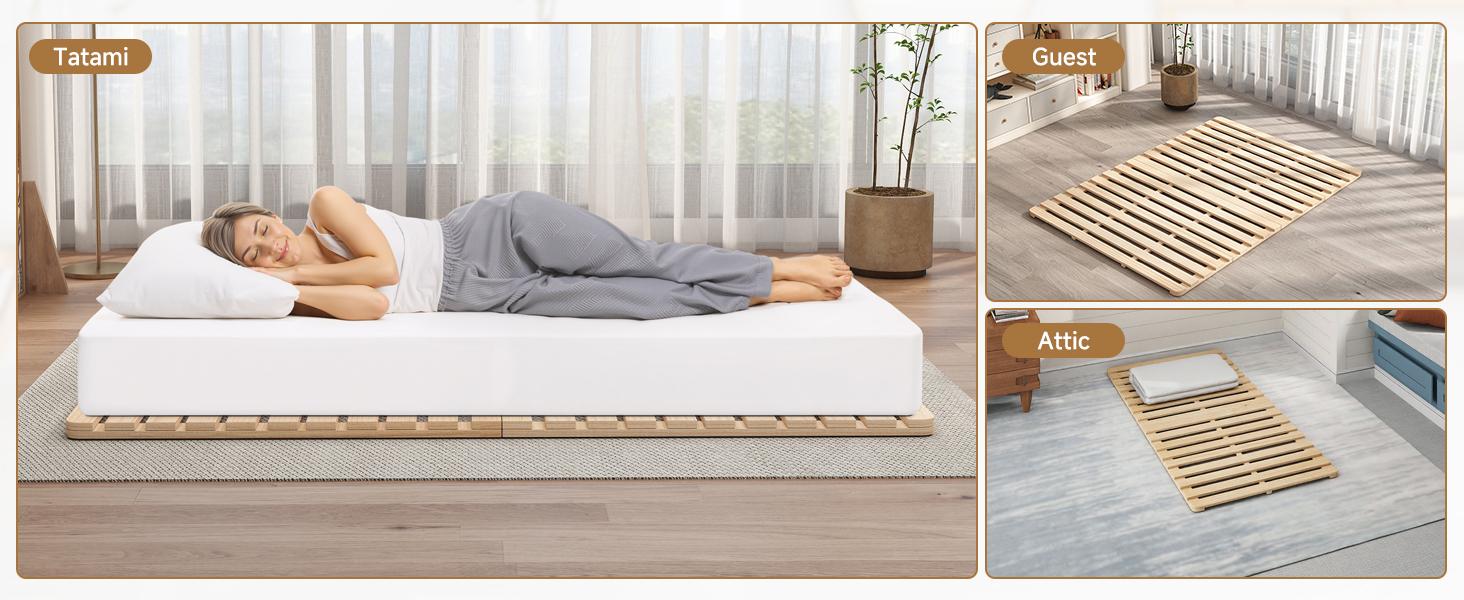 【SummerWins】Lilypelle Foldable Solid Pine Wood Tatami Bed Frame, Japanese Tatami Bed Frame Slatted Bed, Beds Plate for Japanese Floor Futon Mattress, Guest Tatami Mat Floor Sleep Bedding 【SummerWins】Lilypelle Foldable Solid Pine Wood Tatami Bed Frame, Japanese Tatami Bed Frame Slatted Bed, Beds Plate for Japanese Floor Futon Mattress, Guest Tatami Mat Floor Sleep Bedding