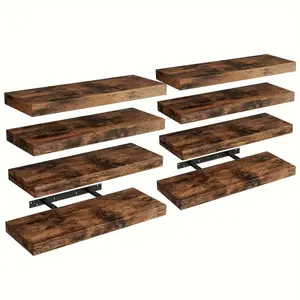 4/8PCS 15.8" Floating Shelves for Wall with Invisible Brackets - Rustic Wall Mounted Shelves for Living Room, Bedroom, Bathroom & Kitchen Decor (Brown/Black/White/Gray)
