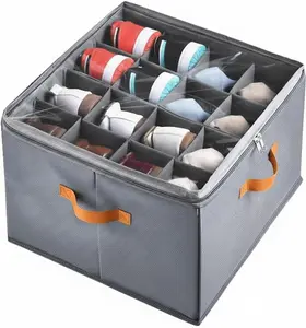 Shoe Organizer for Closet, Foldable Shoe Storage Organizer Box Bin with Adjustable Dividers and Clear Cover, Fits up to 16Pairs