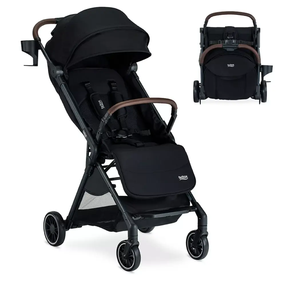 Britax Juniper Compact Lightweight Infant Stroller - Easy Fold, Foldable Travel Design, Polyester Stroller for Babies and Toddlers - Raven Black