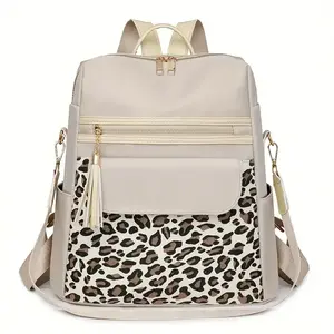 Stylish Leopard Print Backpack with Golden Zippers - Large Capacity Casual Travel Bag with Multiple Pockets, Adjustable Shoulder Straps, and Polyester Lining for Students and Outings