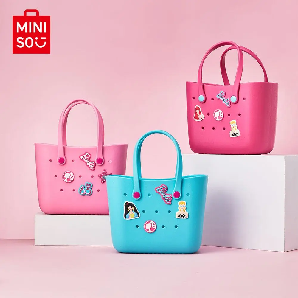 MINISO x Barbie Crochet Lunch Bag for Women - Cute, Durable, Handle-Equipped, Suitable Size, with Accessories - Mother's Day Gift, Back to School Functional Bento Bag
