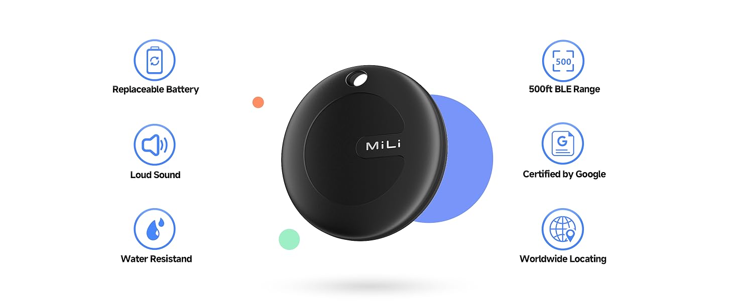 ​​MiLi MiTag Google Certified Bluetooth Tracker for Android  - Global Location Tracking, IP67 Waterproof, Shareable Keys/Wallet/Luggage Finder​​ Gps Device