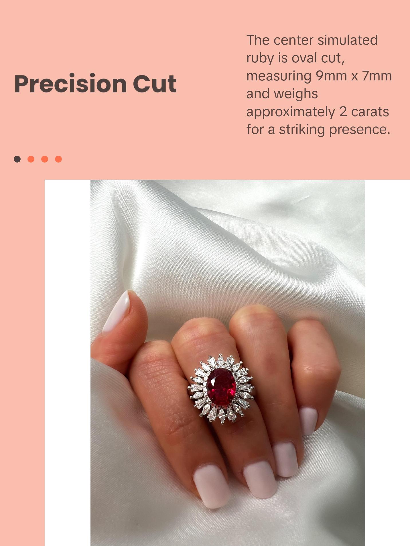 2Ct Oval Cut Ruby Sterling Silver Halo Ring, Size 6.5