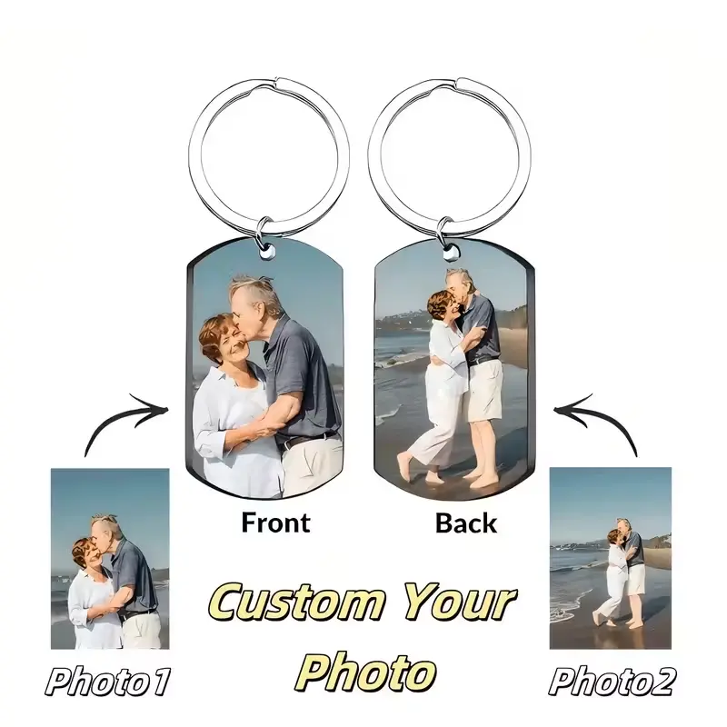 Personalized Double-Sided Iron Print Rectangular Tag Keychain - Custom 2-Photo Commemorative Pet Memorial Accessory for Dogs/Cats, Holiday Party Favor Gift for Boyfriends, Two Photos