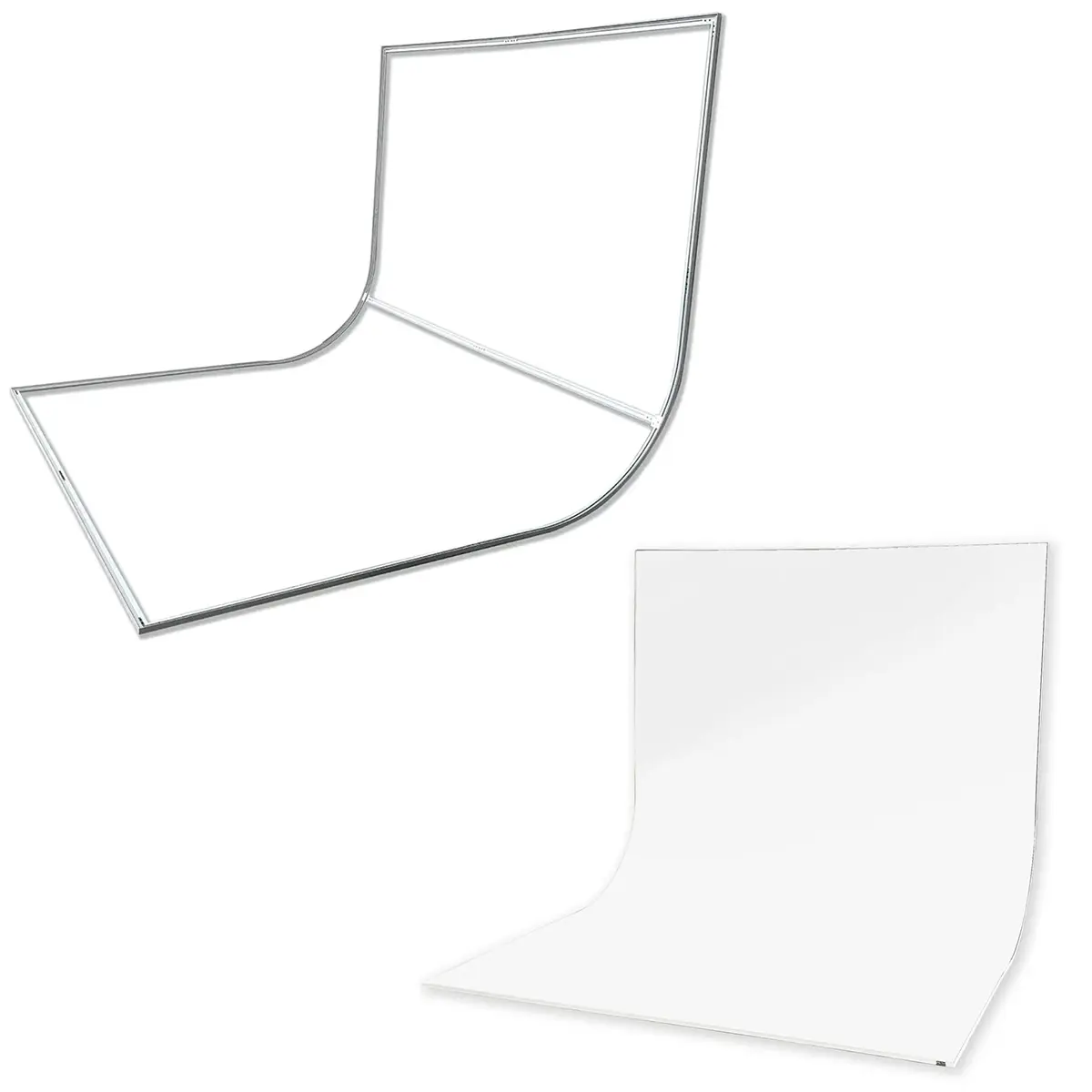 Easiframe Cyclorama Curved Frame Version 2 Bundle - 8.2x12.5ft White Cyclorama Fabric Curved Backdrop for Camera Photography