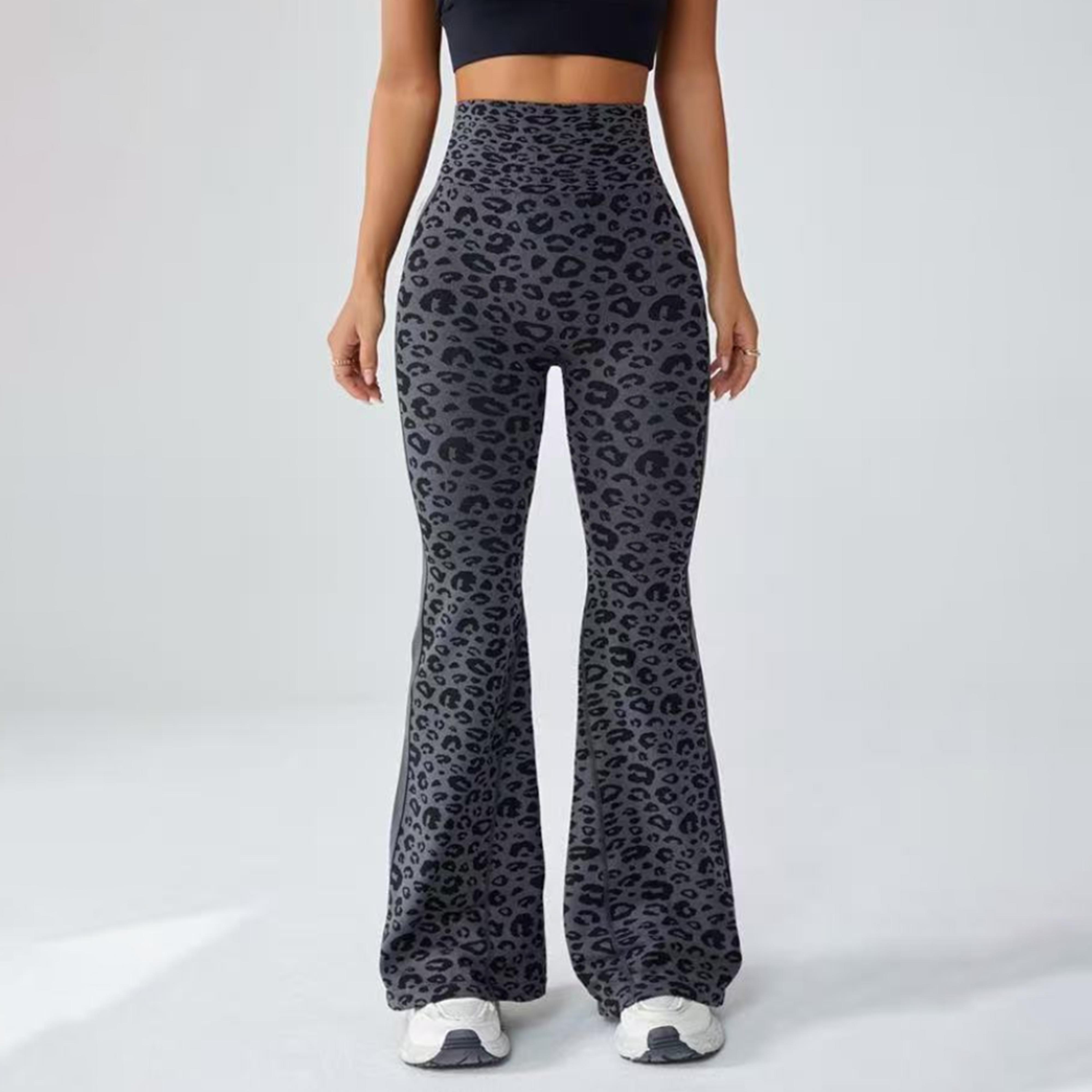 Women's Vintage Leopard Print High Waist Flared Leggings - Women's Yoga Pants -Waisted Yoga Leggings Tummy Control Bell Bottoms Fitted Trousers Y2K-Yoga, gym, and leisure sports-Women's High Waisted Yoga Flare Pants tight-fitting sportswear