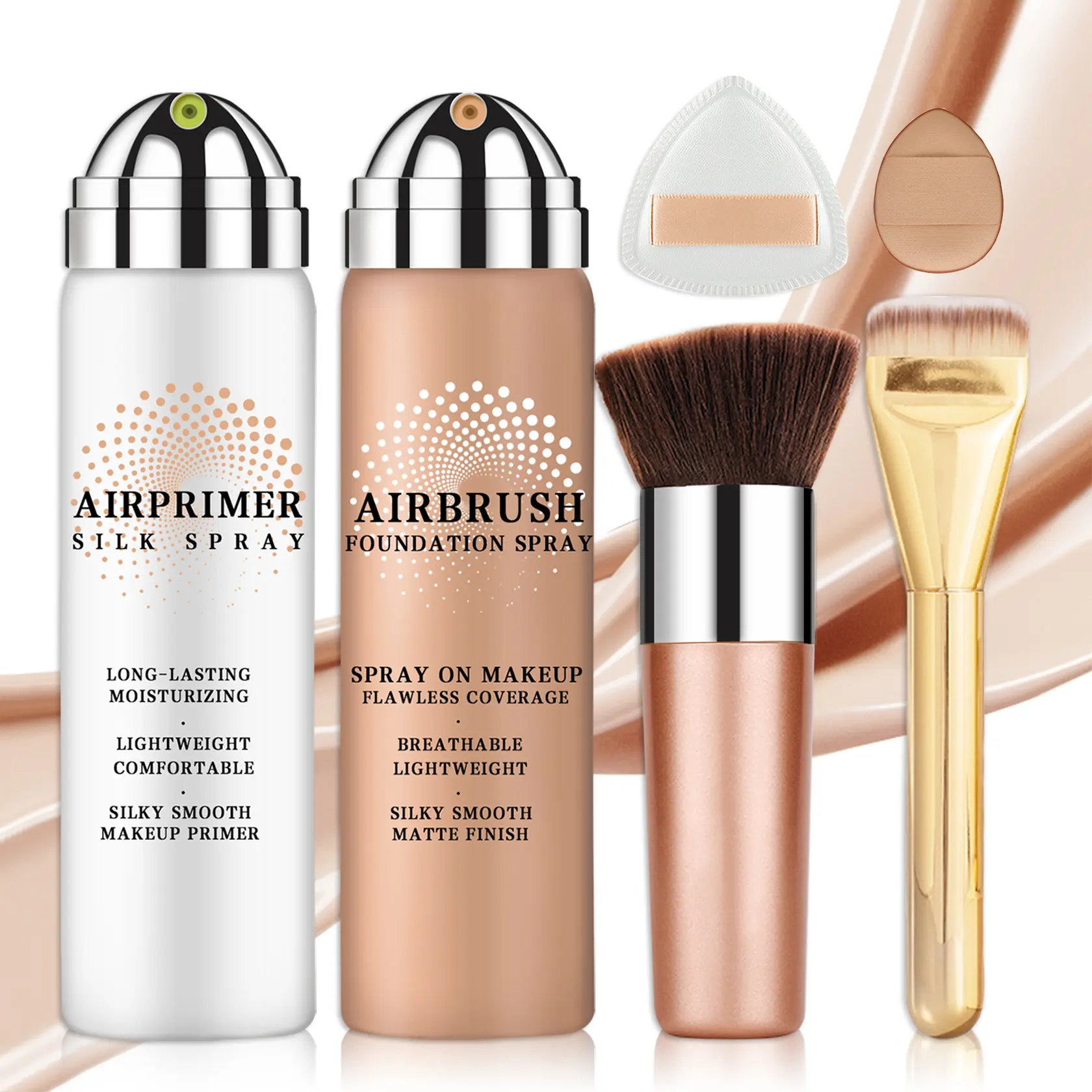 QIUFSSE Airbrush Makeup Set, 2-Piece Multi-Pack with Foundation & Primer, Long Lasting, Moisturizing Spray for a Lightweight, Silky Smooth Finish, Airbrush Makeup Sets, Make Up, Bundle Makeup Sets