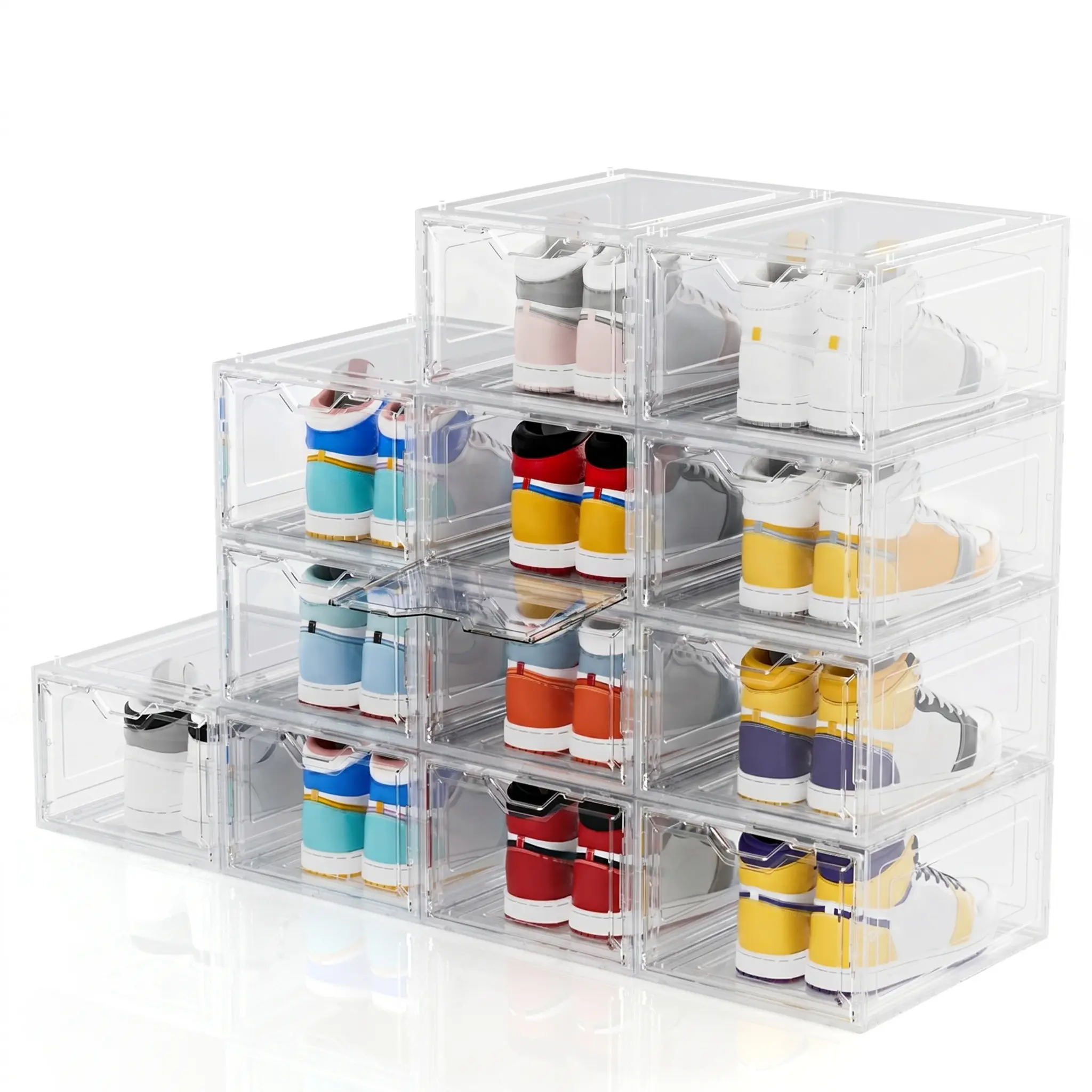 DELAMU 12-Pack Shoe Box Storage Set, Transparent Shoe Organizer, Stackable Dustproof Room Storage Storage Organization, Thickened Flip-Top Lid, For Dorm Apartment Bedroom Gifts Boyfriend, Stock Up Home Finds, Dorm storage