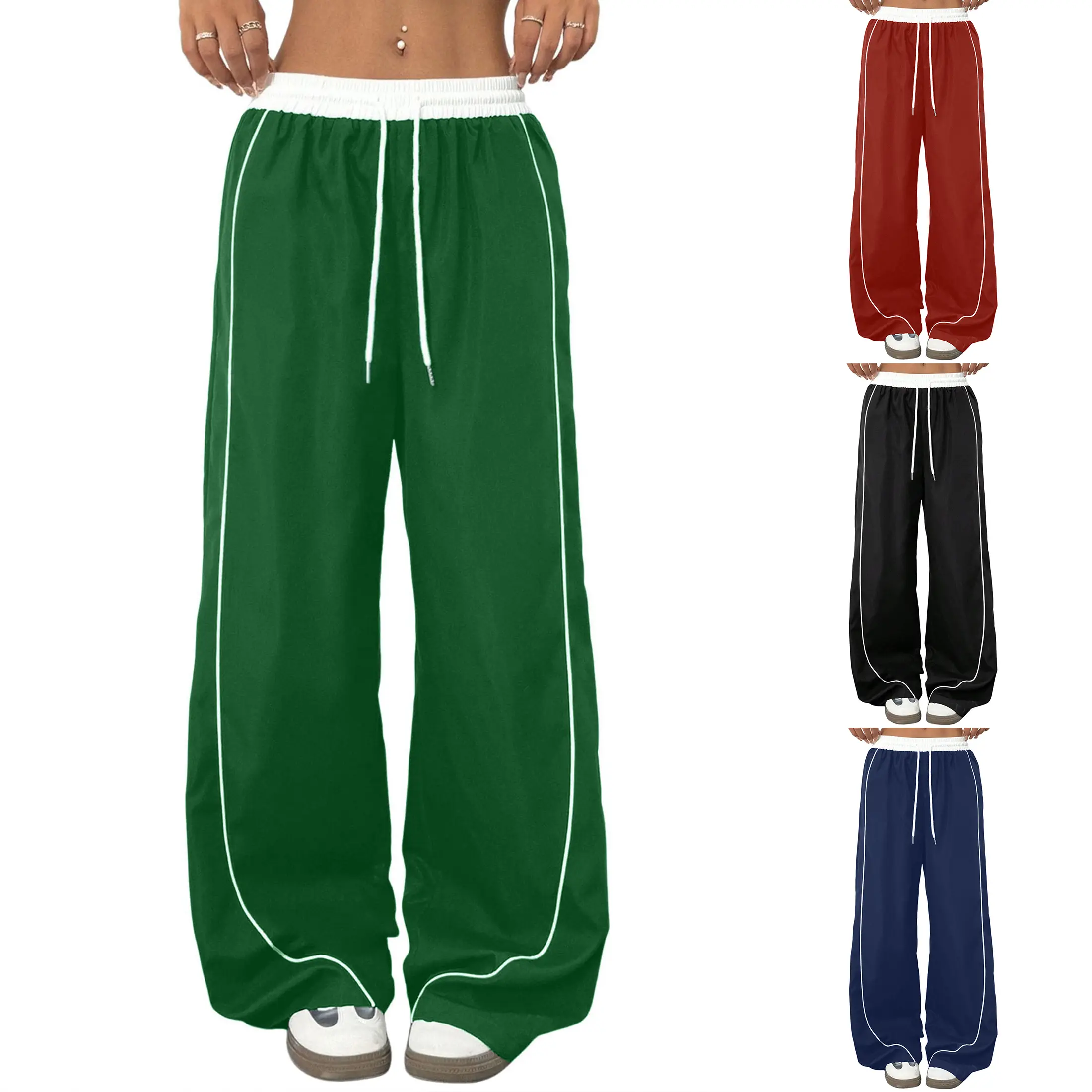 Bienmorn   Women's Baggy Parachute Pants Y2K Wide Leg Cargo elastic Drawstring Waist Jogger Casual Streetwear Aesthetic