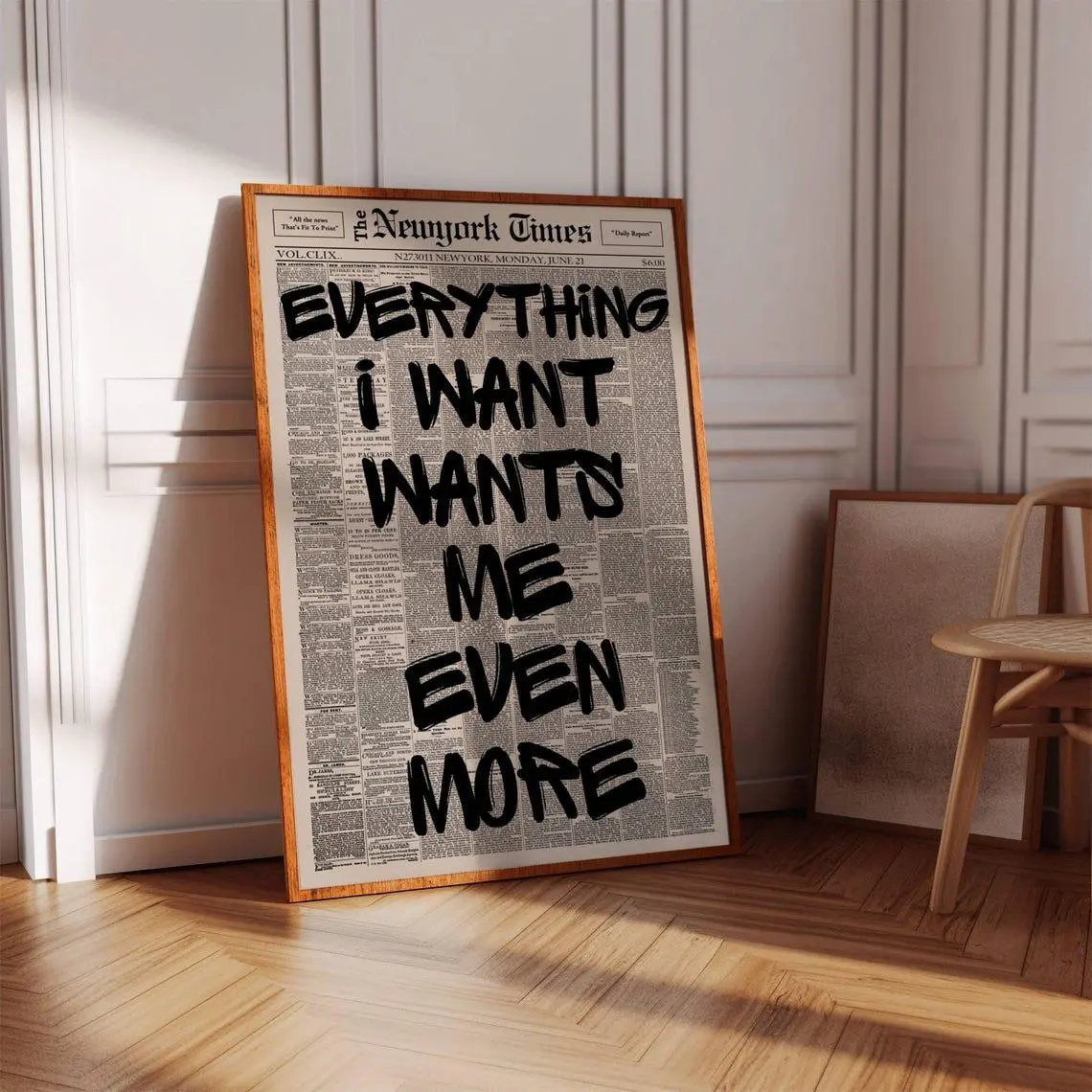 Retro Everything I Want Wants Me Even More Newspaper Print, Motivational Poster, Uplifting Quote, Typography Poster, Aesthetic Print