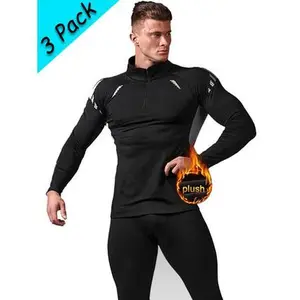 Men's 3-piece set of fleece-lined thermal long-sleeved compression shirts, featuring a stand-up collar and zipper closure.  These versatile shirts can be worn as thermal underwear or as outerwear, suitable for outdoor sports, indoor fitness