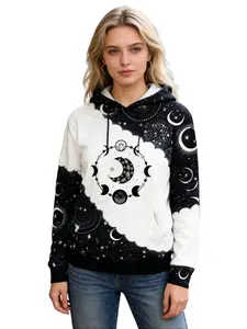 Vintage Sweatshirts Women’s Vintage Boho Bohemian Hoodie - Western Style Celestial Moon Phase & Zodiac Print Pullover Sweatshirt with Drawstring Hood, Soft Fabric, Comfortable Fit, Retro Streetwear Fashion for Trendy Casual Looks