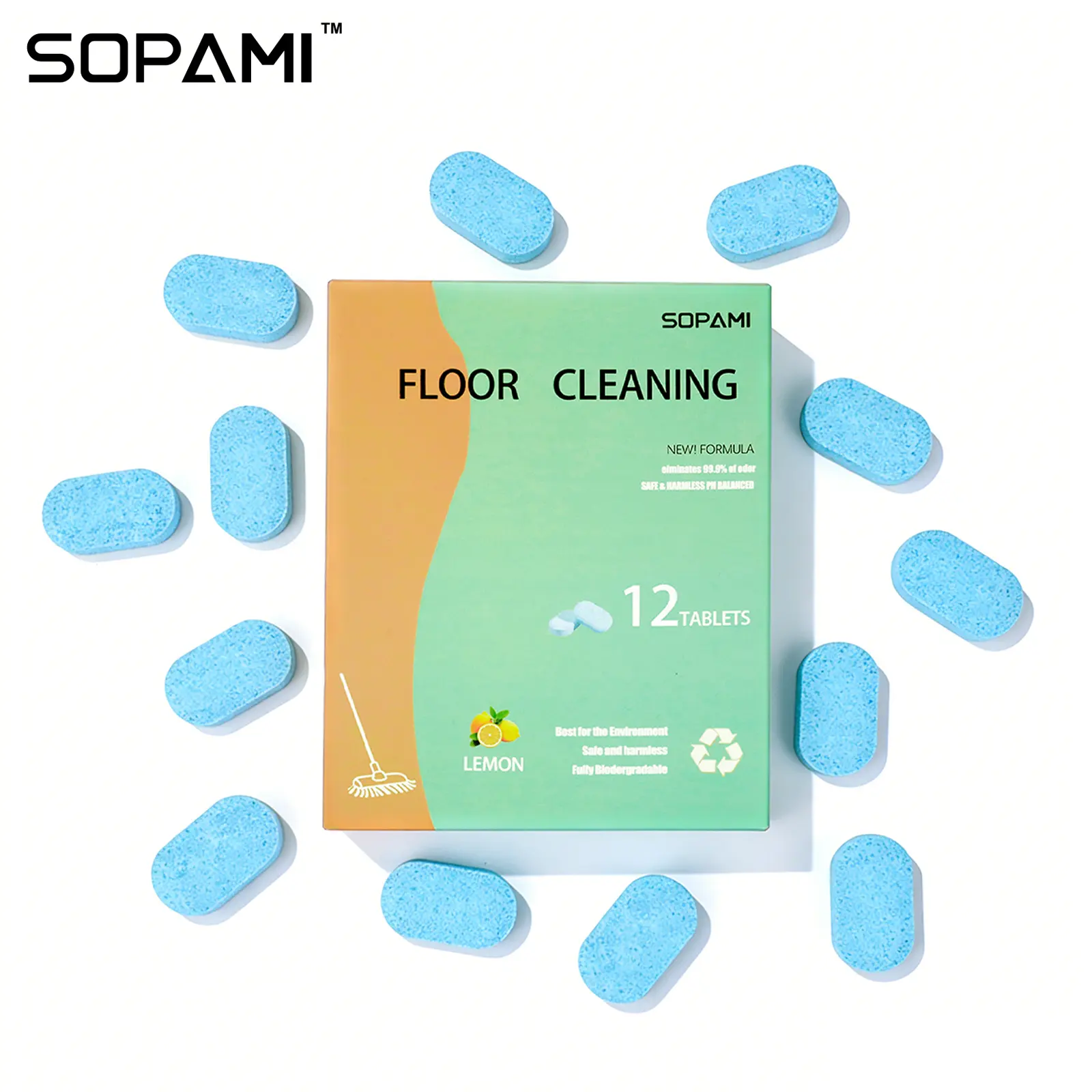 SOPAMI 12/24-Pack Scented Floor Cleaning Tablets, Lemon & Mint Two Scent Options, Eco-Safe Biodegradable Household All-Purpose Cleaner for Marble Floors, Removes Grime & Bad Odors, No Residue, Gentle for Daily Home Care