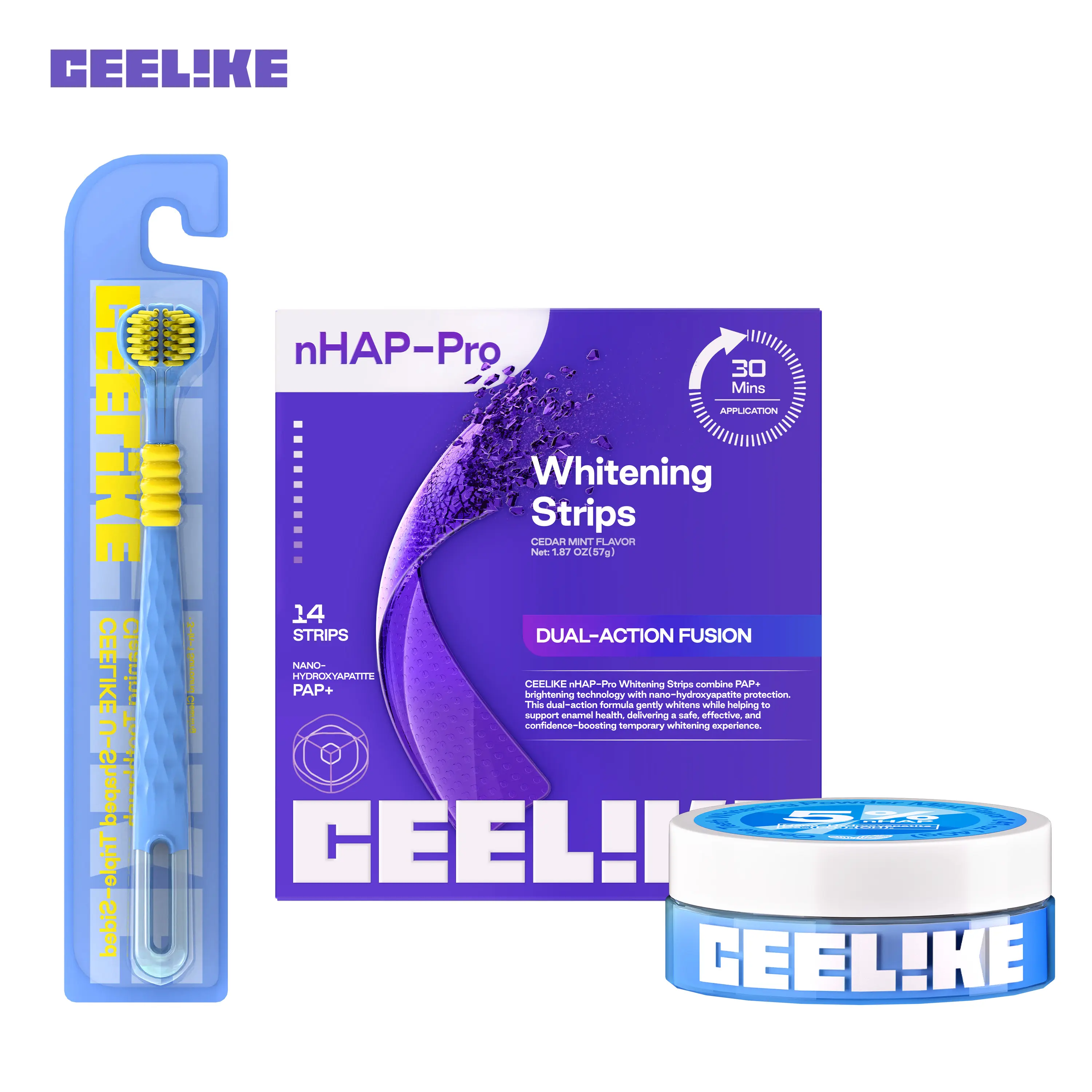 CEELIKE Oral White Teeth Whitening Deep Clean Kit - Pearly Whites Focused, Including Cleaner Strips, Brush, Powder for Fresh Breath & Deep Oral Cleaning, Whitening Strips, Bleaching Teeth Whitening