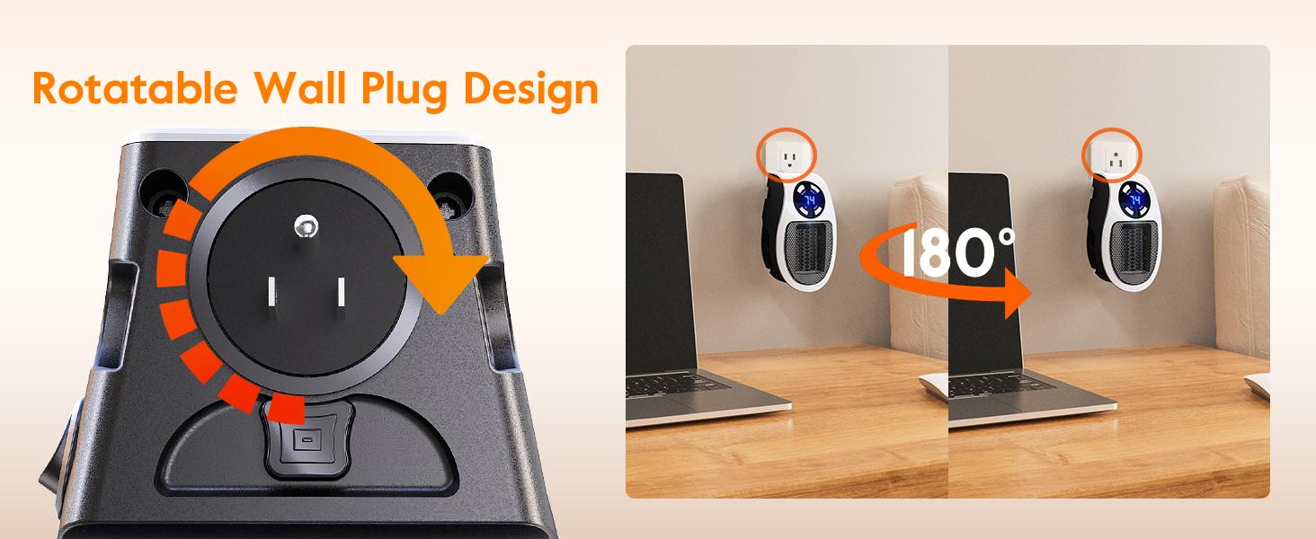 Brightown Wall Plug In Heater 450W Portable Outlet Heater with Remote Control Clear LED Display Adjustable Thermostat 12H Timer for Indoor Use Bathroom Office