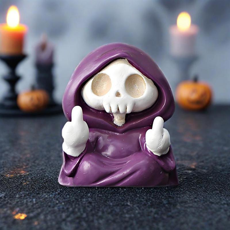 MUNBYN Grim Reaper Halloween Gift Figurine - Funny Middle Finger Design for Pranks & Decor - Durable Stone Ornament for Quirky Halloween Accessories