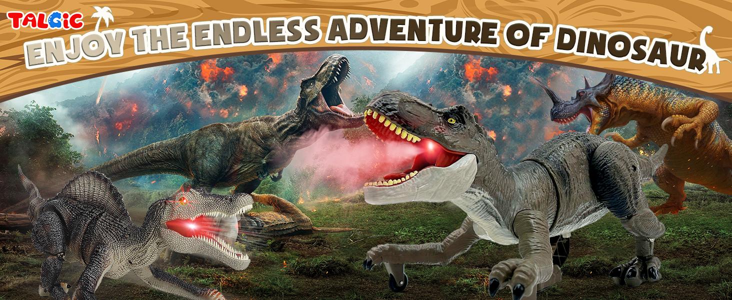 Remote Control Dinosaur Animal Toy, Spinosaurus and T-rex, swift movement & water spray, gift for boys
