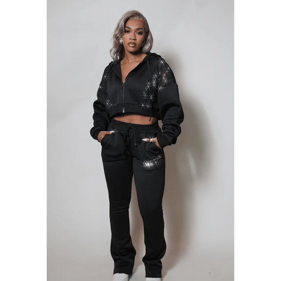 Sheila Black Rhinestone Stacked Flare Track Set