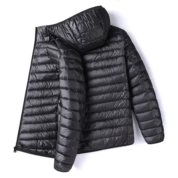 Men's Woven Fitted Casual Cotton Hooded Zip-Up Jacket - Black Lightweight Men's Clothing Outerwear for Everyday Wear, Tops & Coats