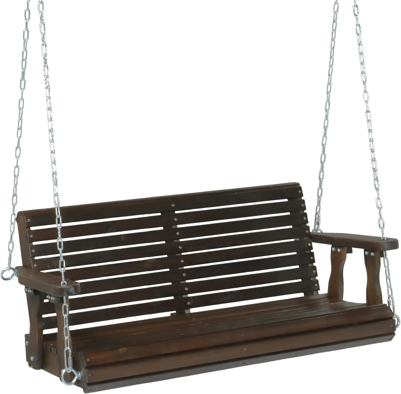 VINGLI Upgraded 4 FT Classic Stable Wood Patio Swing Chair for Adults, Heavy-Duty 880 LBS 2-Person Rustic Porch Bench with Hanging Chains, Assembly-Required Outdoor Home Furniture for Courtyard Garden