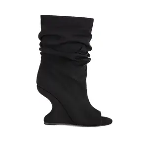 MARIN-BLACK CURVED WEDGE SLOUCH BOOTIE