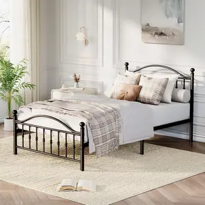 Twin Size Metal Bed Frame with Vintage Circular Headboard and Footboard, Heavy-Duty Iron Platform Bed, No Box Spring Needed, Noise-Free and Easy Assembly, Black