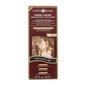 Surya Brasil Henna Cream Black - 96% Natural Ingredients, Vegan, Cruelty-Free, Eco-Friendly, Semi-Permanent Hair Color, Deep Hydration & Shine, 2.37 oz