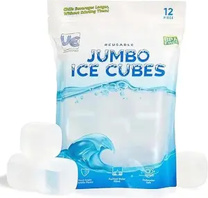 Urban Essentials JUMBO Reusable Ice Cubes Quick Freeze Clear Plastic Square Ice Cubes With Resealable Bag BPA Free Non Diluting Drink Chillers Long Lasting Cooling for Whiskey Tequila Vodka Cocktails Dishwasher Safe Reusable Freezer Beverage Cooling Cubes