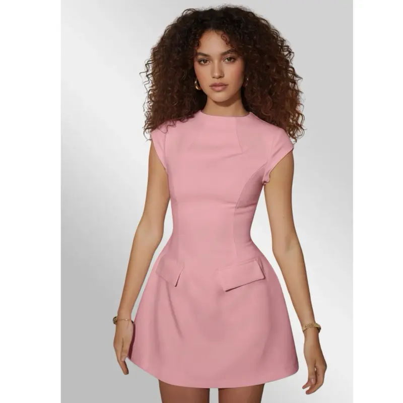 Women's casual summer dress, sleeveless, round neck, solid color, fitted cut, elegant party dress, casual work dress