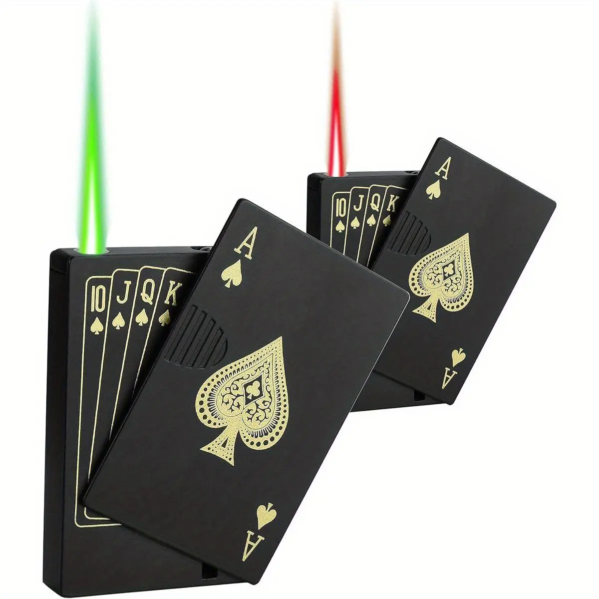 Windproof Jet Torch Lighter - Compact Card-Shape Poker-Themed, Green+Red Flame, Refillable Butane (Butane Not Included), Charcoal Grill Lighter Accessory for Outdoors Campfire/BBQ Party, Candle Lovers, Bbq/Candle