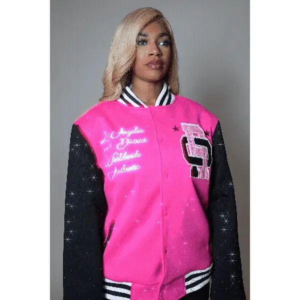Ranesha Hot Pink/Black Rhinestone Varsity Jacket