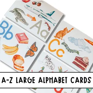 Large Alphabet Cards with Pictures, Montessori flashcards, Pre-School Letter Recognition, Laminated